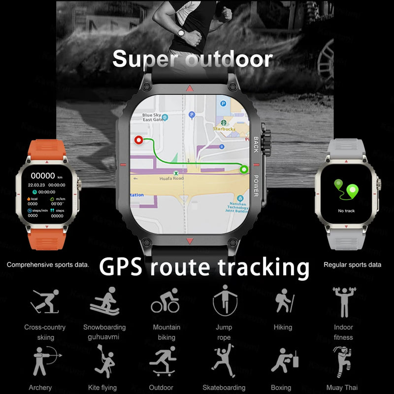 Relógio Inteligente  , Impermeável, Bluetooth Call Smartwatch, Pressão Arterial, GPS, Trajetória de Movimento, Militar, Android, IOS, 2023